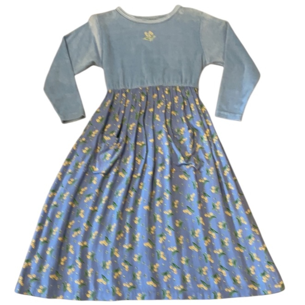 Vtg 90’s eagles eye blue floral dress girls 7 8 S